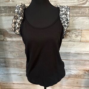 NWT Cato Black Tank Top with Lace Sleeves